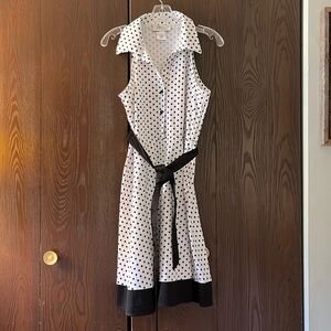 D By sleeveless. Summer dress. White with black polka dots. Size 12.